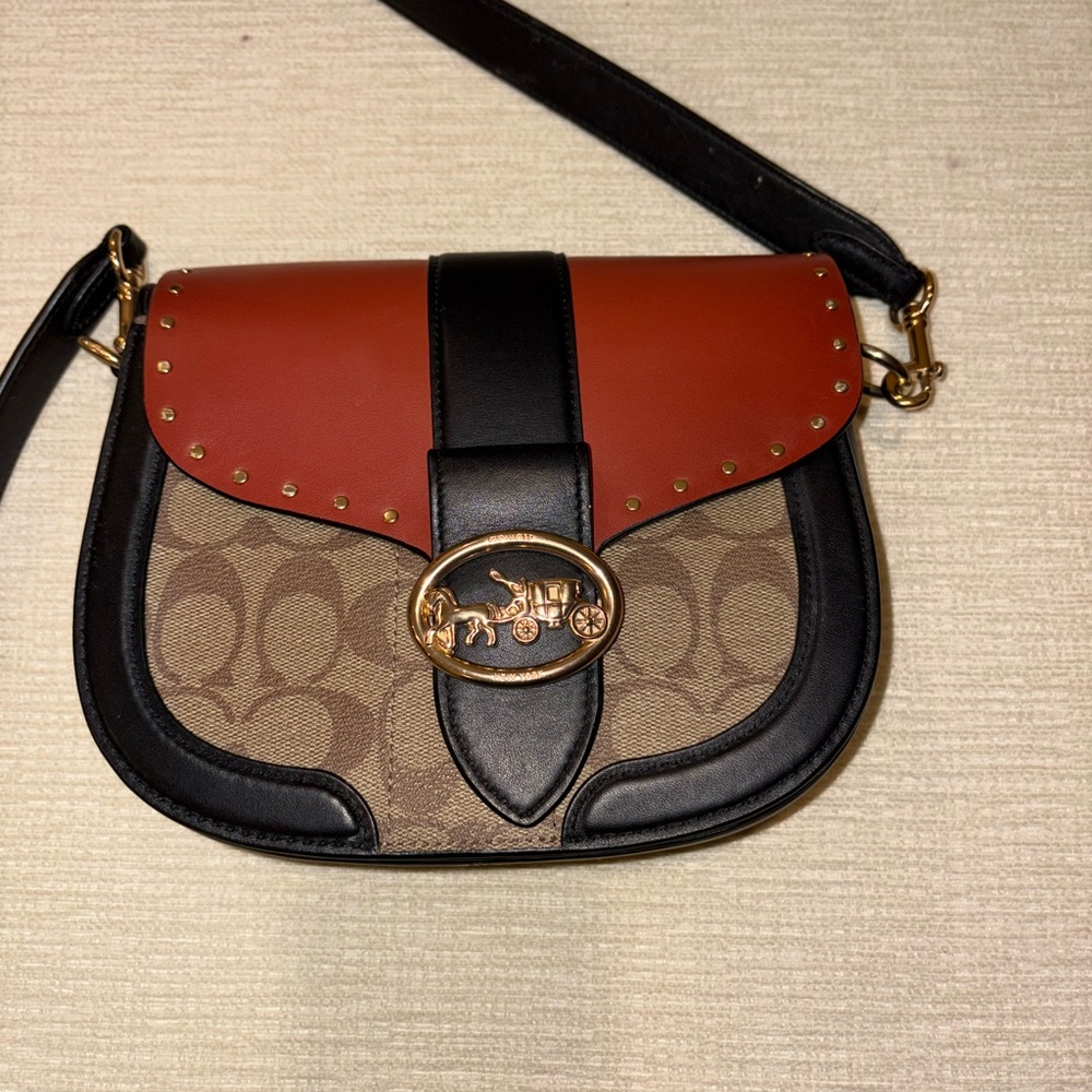 Georgie Saddle Bag In Colorblock Signature Canvas W Rivets